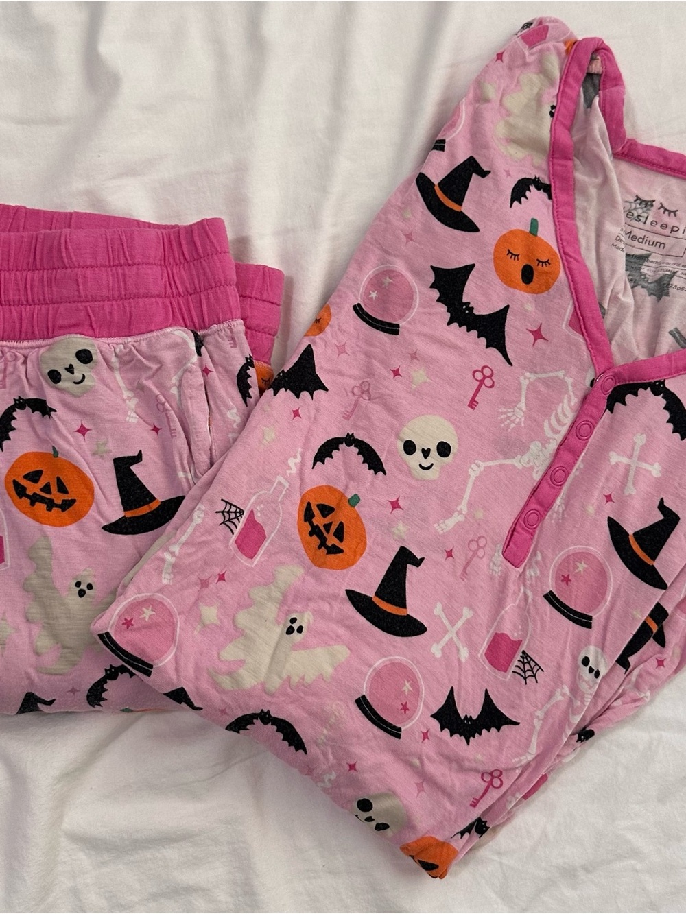 Little Sleepies Pink Halloween Print Girls Pajama Set